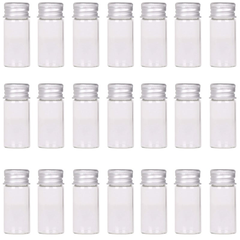 MaxMau 24 Sets 10ml Glass Vials Small Bottles Mini Tiny Jars with Aluminum Screw Caps Sealed Top Metal Lids Cover Clear Message Sample Bottle Storing Beads Wedding Favors Decorations DIY Crafts - Image 1